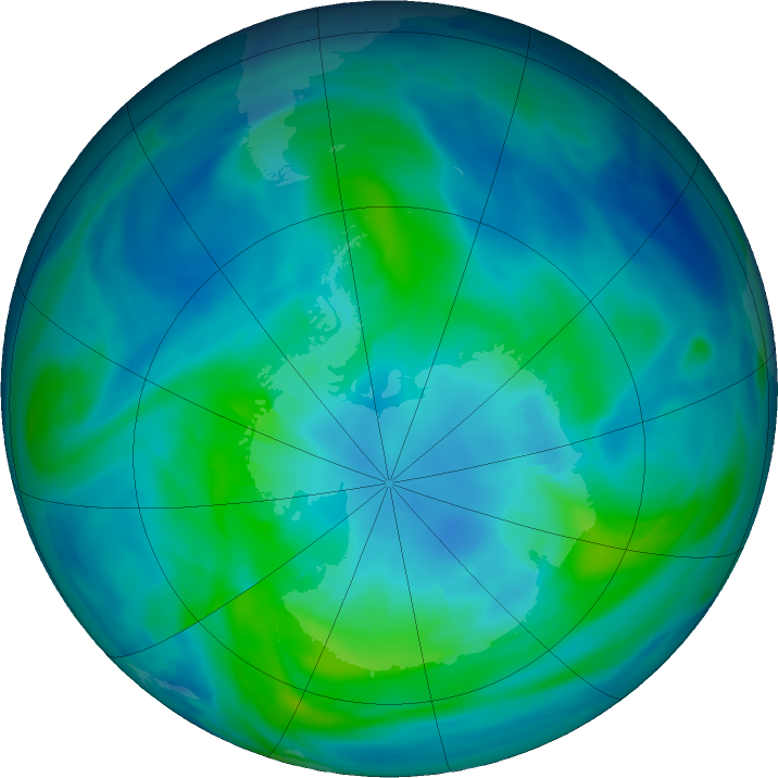 Antarctic ozone map for 09 April 2024